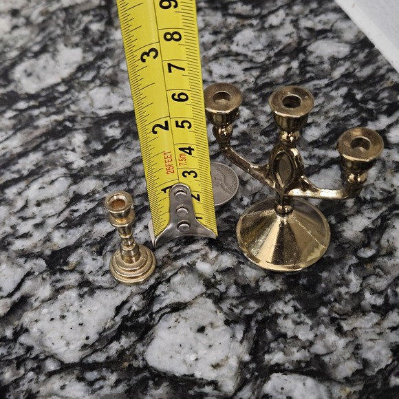 Vintage mini brass candlestick holder-set‎ of 2 dollhouse figurine - Picture 5 of 9